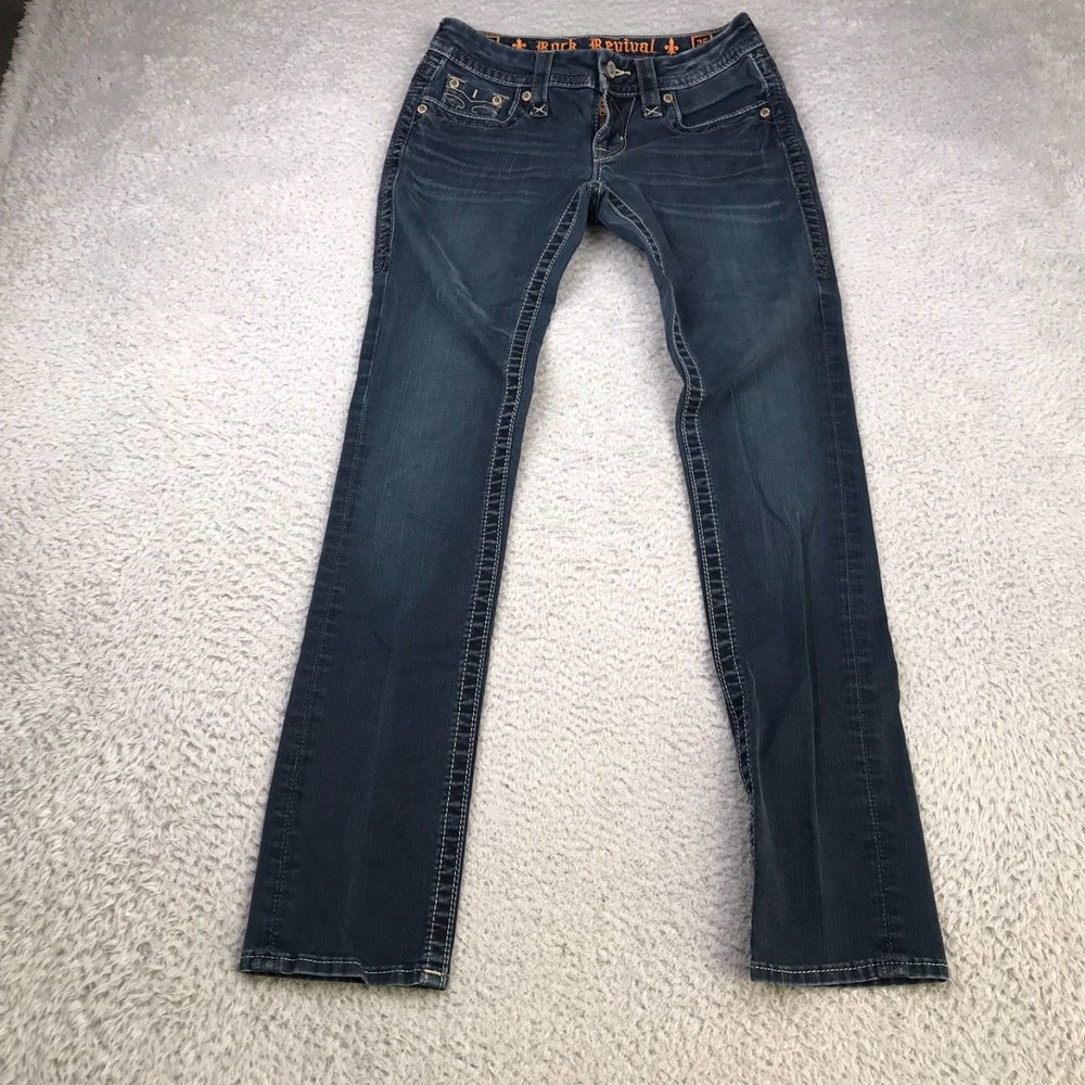 Rock Revival Straight Leg Jeans in Dark Indigo Blue